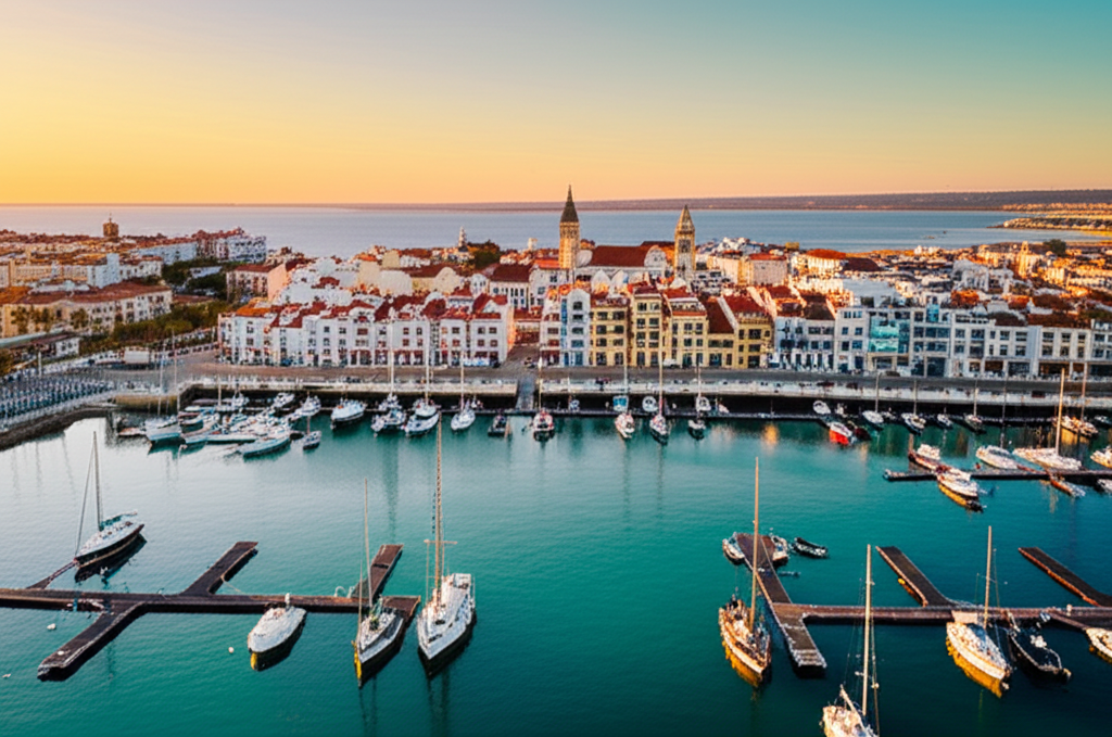 Beautiful Cascais Marina with lighthouse and Portuguese architecture